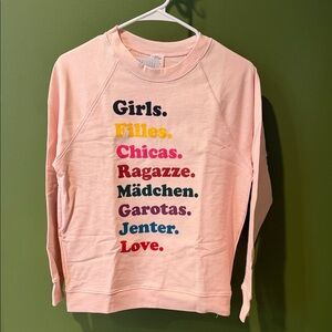 J. Crew Pink Sweatshirt with Multicolor Text